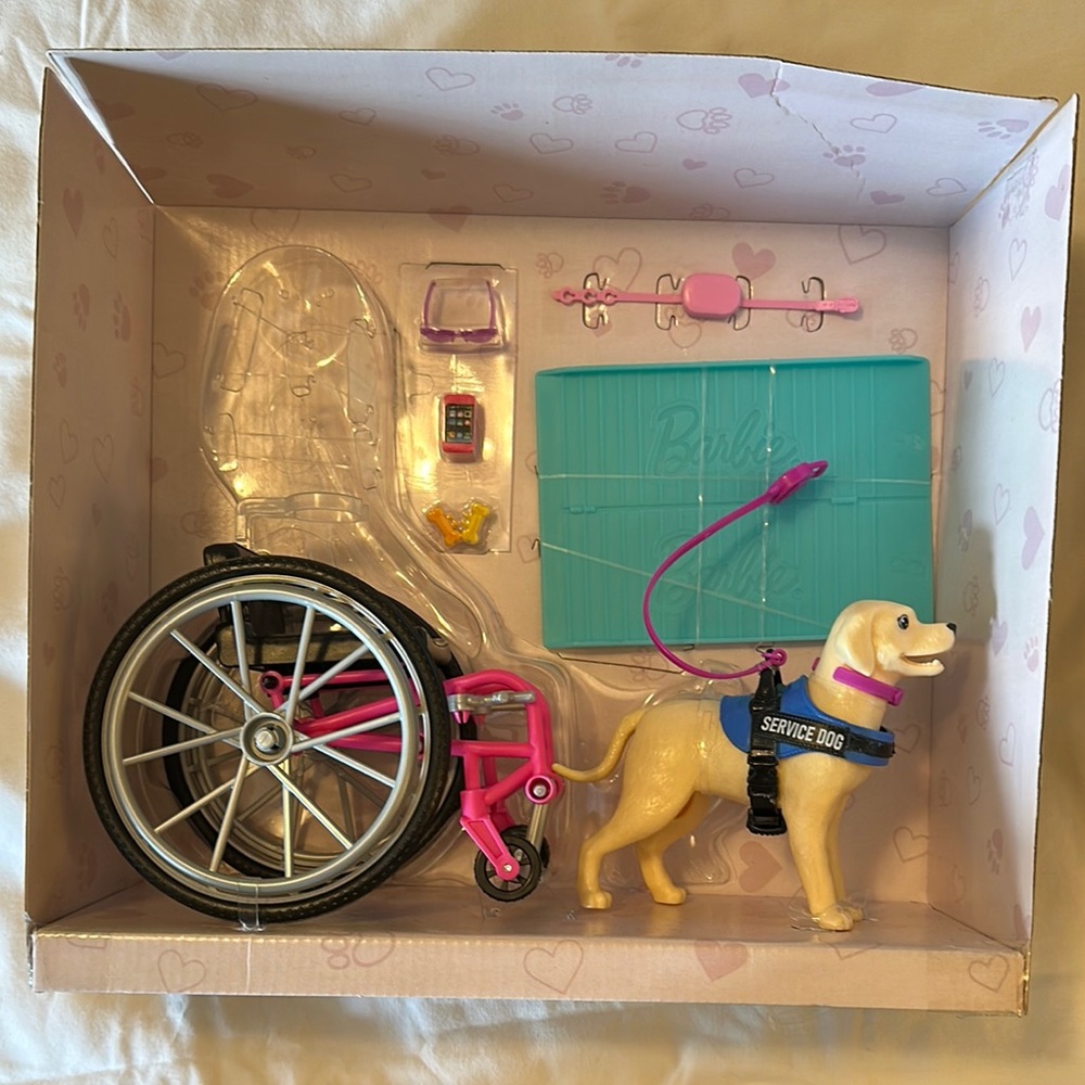 Barbie Service Dog and Wheelchair Set - Pink and Blue